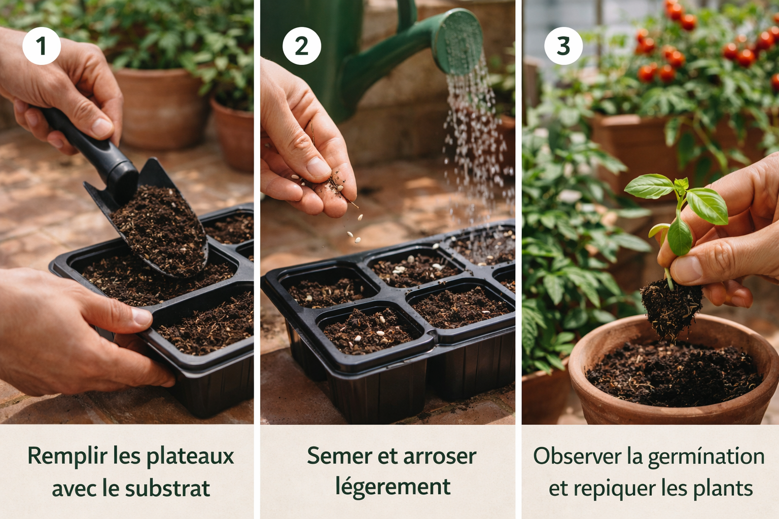 Étapes pour faire ses semis : remplir, semer et arroser